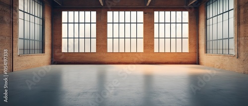 Bright Spacious Room with Large Windows and Industrial Feel