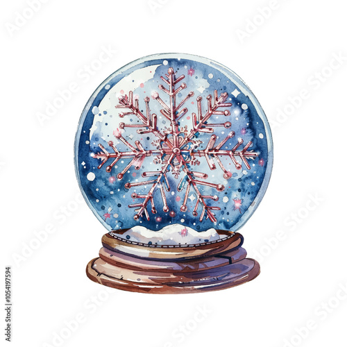 snowflake in christmas snowglobe vector illustration in watercolor style