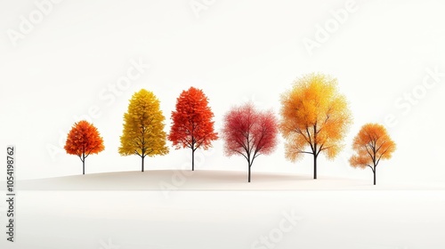 A peaceful autumn scene with tall trees covered in colorful fall foliage, set against a clean white background.