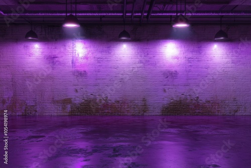 Purple Lit Industrial Brick Wall Background photo