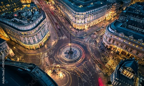 Aerial View of a Busy London Intersection at Night