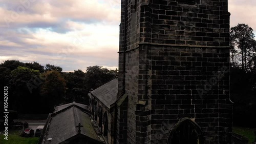 Old Gothic English Church in Yorkshire aerial drone  photo