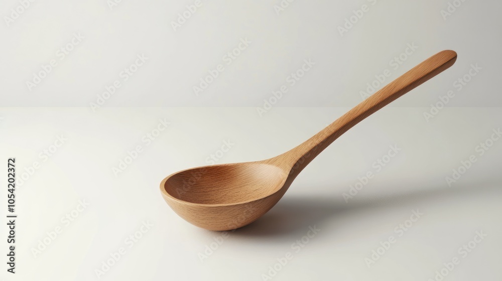 A wooden ladle resting on a clean, minimal surface, ideal for cooking and serving. A wooden ladle resting on a clean, minimal surface, ideal for cooking and serving.