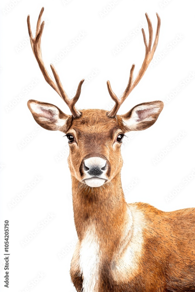 Fototapeta premium Deer with antlers, white isolate background
