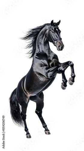 black horse rearing up on its hind legs isolated on transparent background.