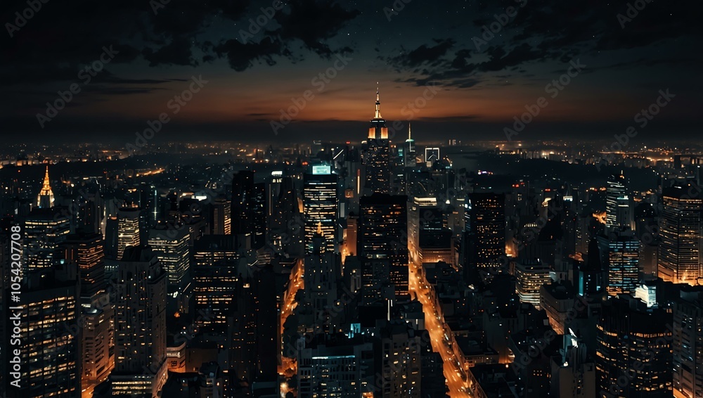 Obraz premium Nighttime cityscape view.