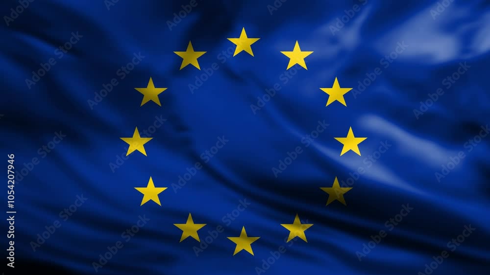 Close-up view of the European Union flag waving in the wind. The European Union is a political and economic union of 27 member states that are located primarily in Europe. Seamless loop in slow motion Close-up view of the European Union flag waving in the wind. The European Union is a political and economic union of 27 member states that are located primarily in Europe. Seamless loop in slow motion