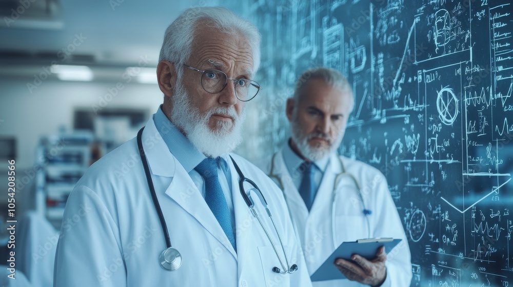 Fototapeta premium doctors in hospital floating math equations around physicians