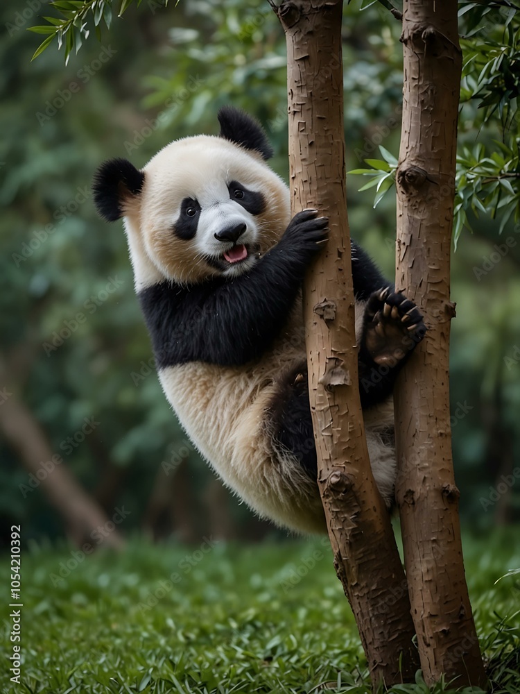 Fototapeta premium Playful panda enjoying a tree