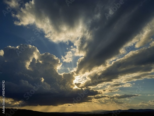 Dramatic Sunset Sky with Golden Rays and Storm Clouds
