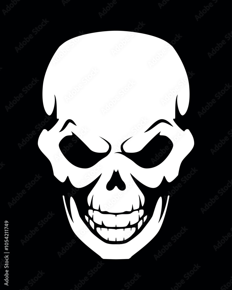 Obraz premium human skull, black and white vector tattoo illustration, isolated on black