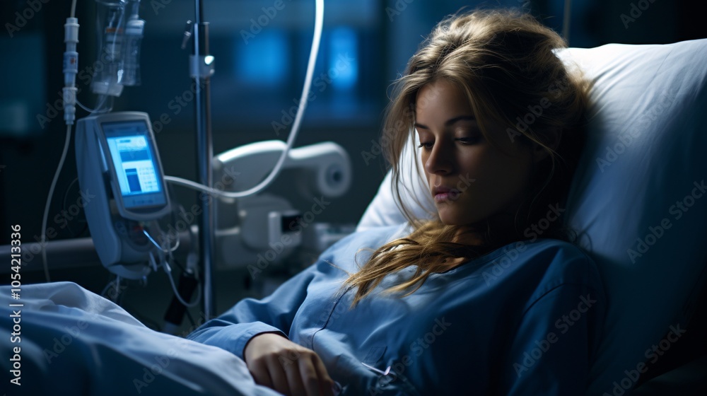 Nurse monitoring a patient's condition in the ICU Nurse monitoring a patient's condition in the ICU