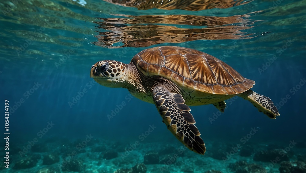 Obraz premium Sea turtle swimming gracefully.