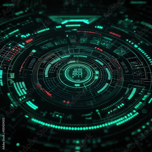 Wallpaper Mural Futuristic Digital Interface with Circular Patterns and Neon Elements in Technology Design Torontodigital.ca