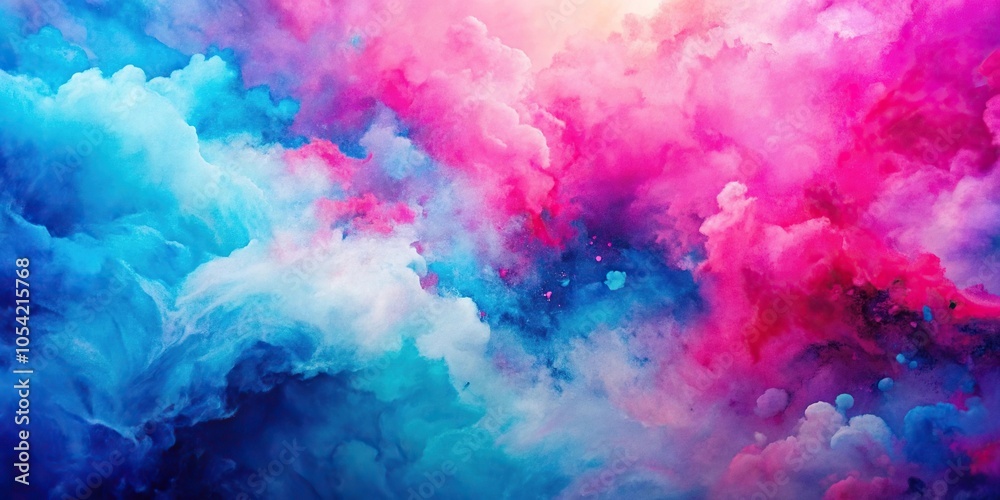 Fototapeta premium Vivid pink and blue watercolor painting with organic, dynamic feel on canvas