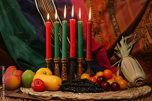 Vibrant Kwanzaa Celebration Display with Traditional Symbols photo