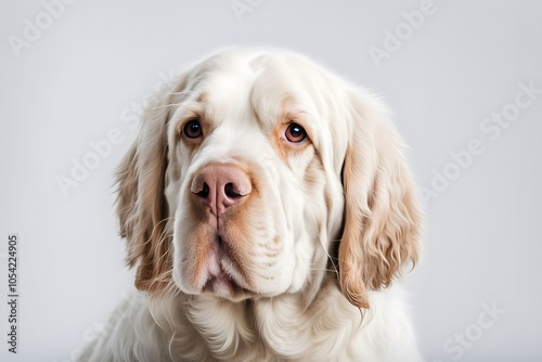  Clumber spaniel dog on white background, AI Generated photo