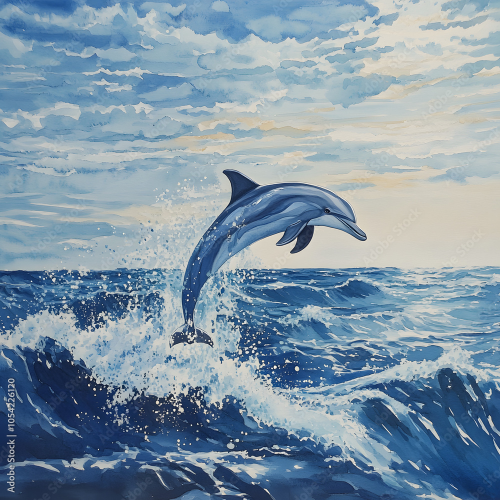 Fototapeta premium blue dolphine jump on the water