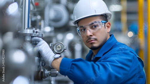 Industrial Worker Adjusting Machinery Controls photo