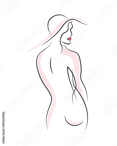 Woman line art with pink shadows, wall decor