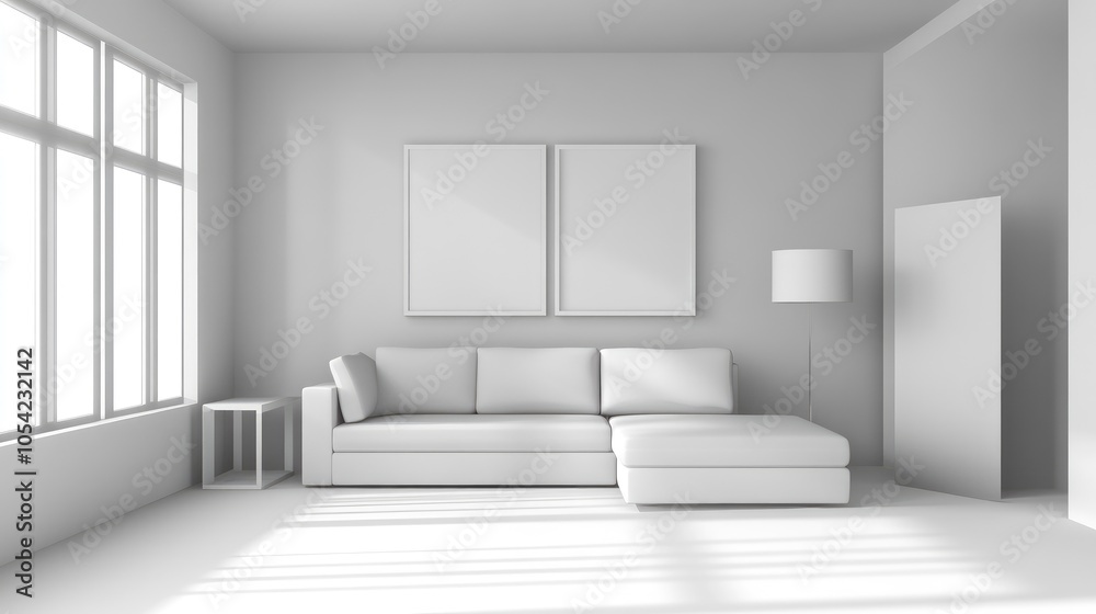 Fototapeta premium Modern Minimalist Living Room Interior Design