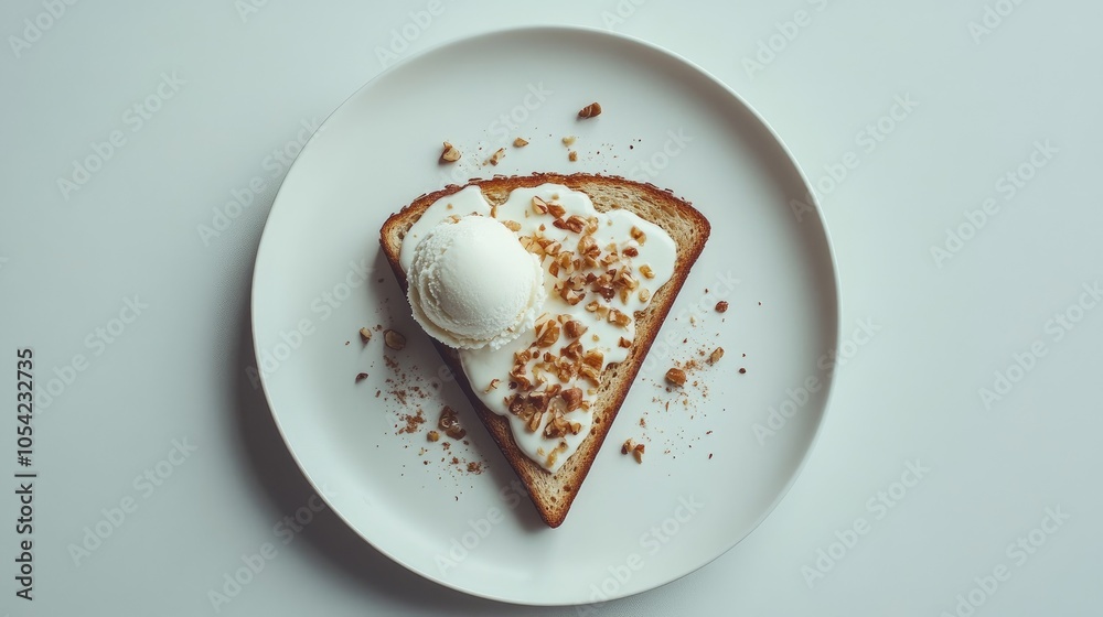 Ice Cream Slice on Plate with Nuts and Crumbs Ice Cream Slice on Plate with Nuts and Crumbs