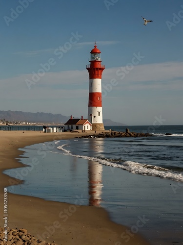 Wallpaper Mural Beach, lighthouse, and pier at La Serena, South Africa. Torontodigital.ca