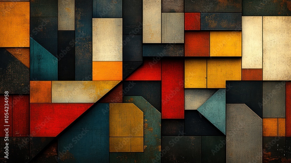 Fototapeta premium Abstract Geometric Pattern with Wood Grain Texture and Vibrant Colors