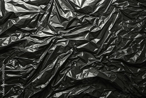Crumpled Black Plastic Texture Background