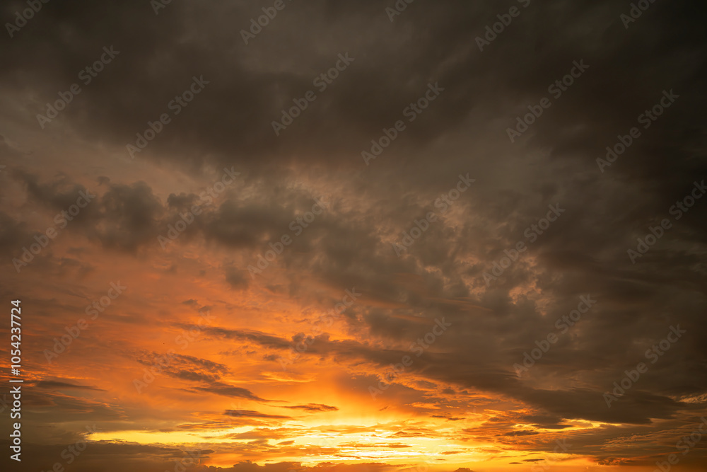 Contrasting sky with clouds at sunset.
