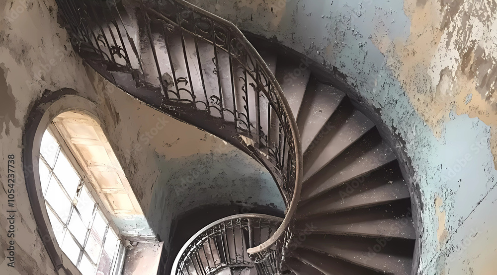 Fototapeta premium Mesmerizing Spiral Staircase Inside a Historic Lighthouse, Capturing the Essence of Maritime Architecture