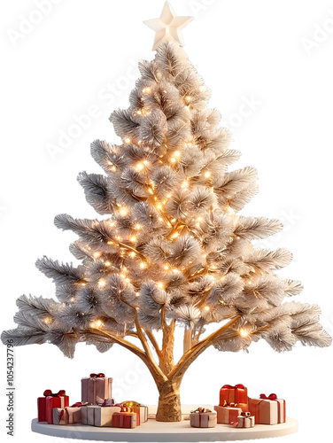 Christmas tree and gifts on a gray background. 3d rendering.