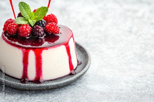 Delicious dessert with fresh berries and mint photo