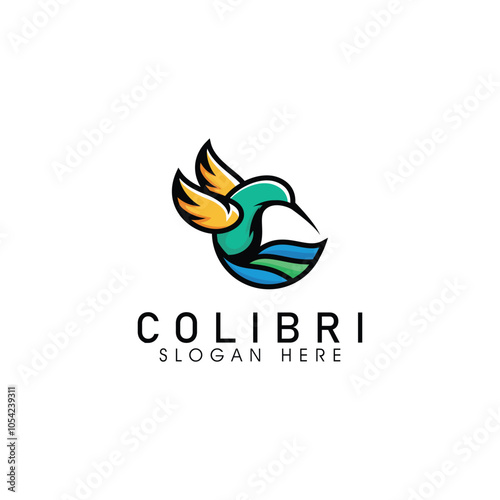 Creative flying hummingbird logo colorful illustration. humming bird colibri icon logo suitable for your design