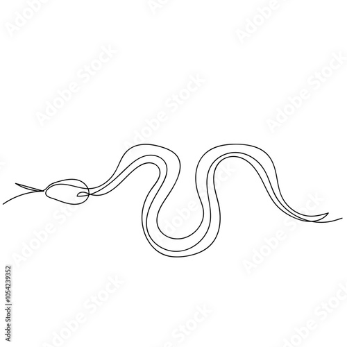 Snake One continuous line drawing style. Doodle vector illustration. Single line snake concept. Line art, outline, banner in minimalism style. Vector illustration on white background. photo