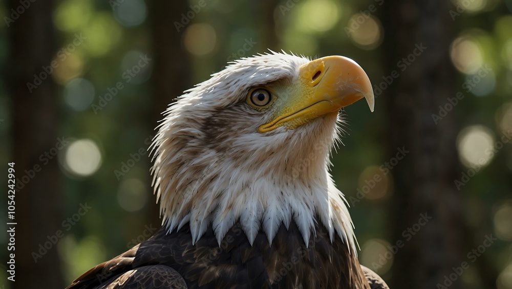 Obraz premium Close-up of a majestic bald eagle in the forest