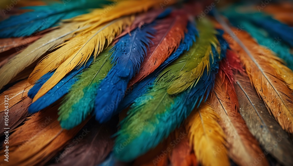 Obraz premium Close-up of colorful feathers in warm and cool tones.