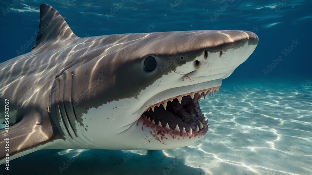 Fototapeta premium Sharpe teethed great white Shark in the sea 