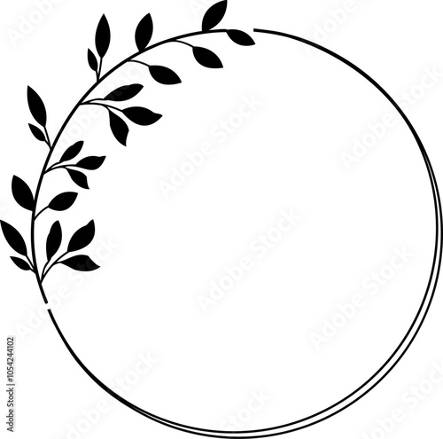 Circle Christmas laurel wreath for greeting cards and invitations. Xmas frame with leaves. Traditional element. Festive circular shape.