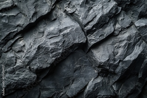 Charcoal stone background with texture. Detailed mountain features. Intimate perspective. Three-dimensional look. Adaptable rock backdrop for artistic projects. Wide format for diverse creations photo