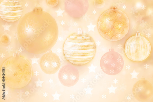 Abstract blurred festive winter christmas or Happy New Year background with shiny gold yellow bokeh lighted xmas balls and stars. Space for your design. Card concept.