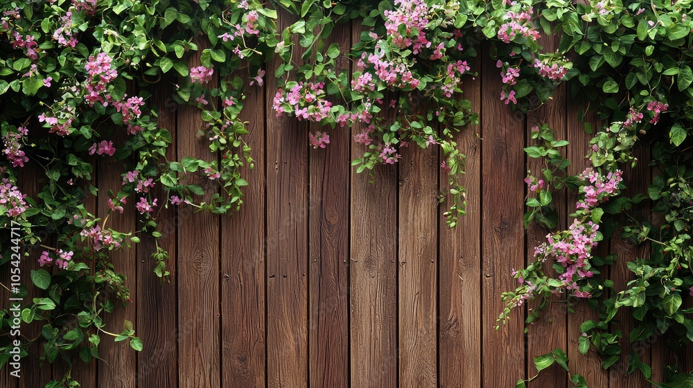 Wooden Fence with Climbing Vines and Flowers Wooden Fence with Climbing Vines and Flowers