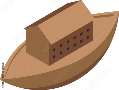 Isometric view of noah's ark navigating a vast body of water, symbolizing hope and survival