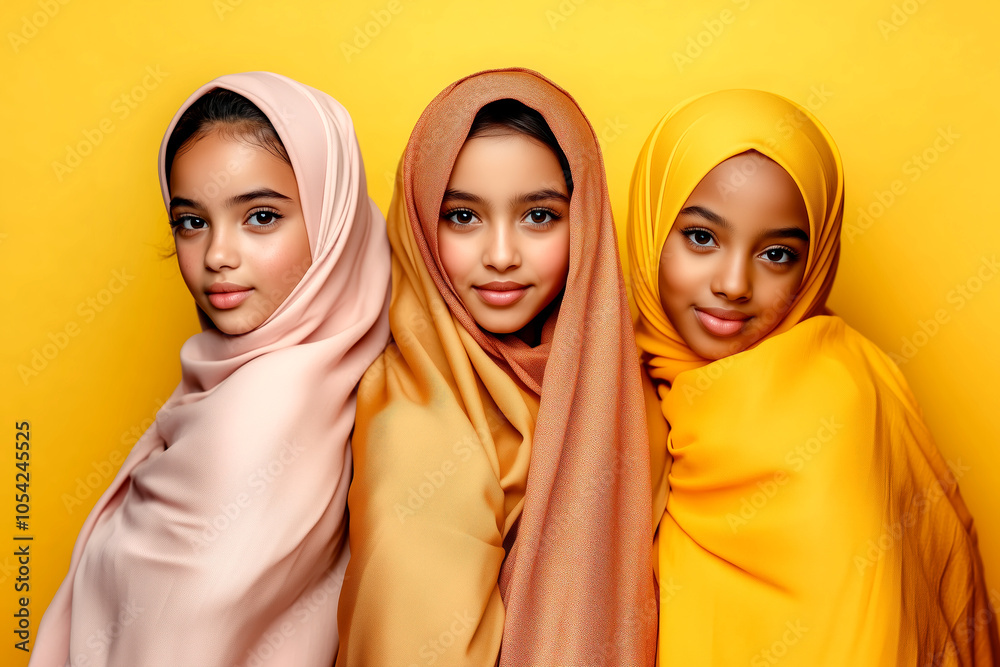 Portrait of three multiethnic muslim women with headscarves Portrait of three multiethnic muslim women with headscarves