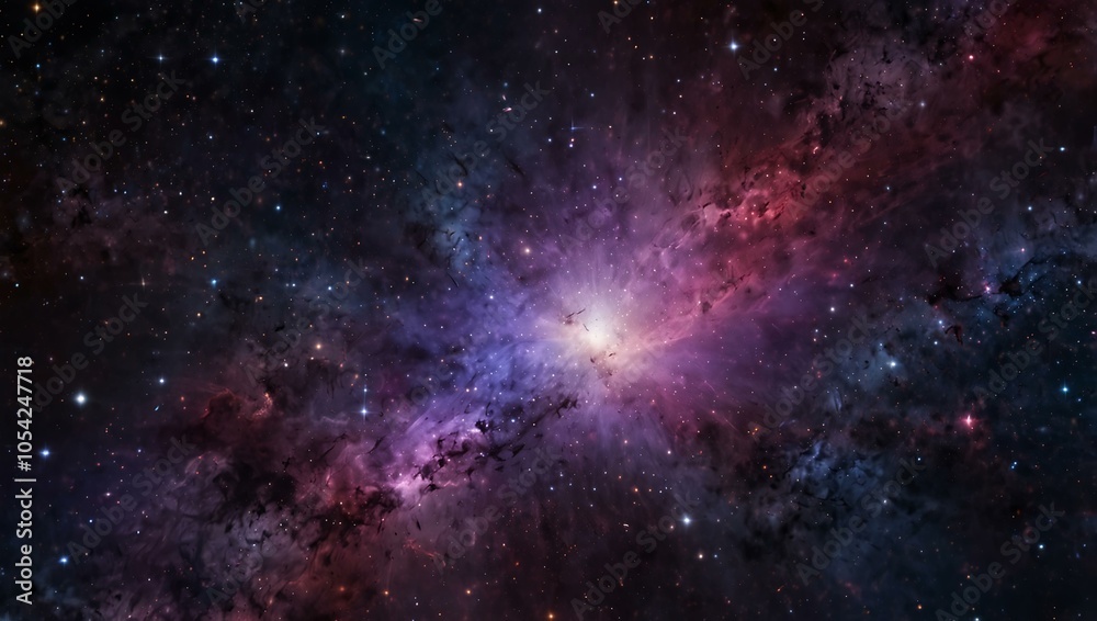 Fototapeta premium Cosmic scene with purple and pink stars in a blurred background.