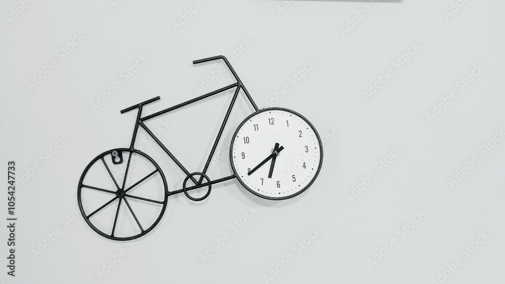 Decorative bicycle clock isolated on white background, transport, cycling template, copy space area
