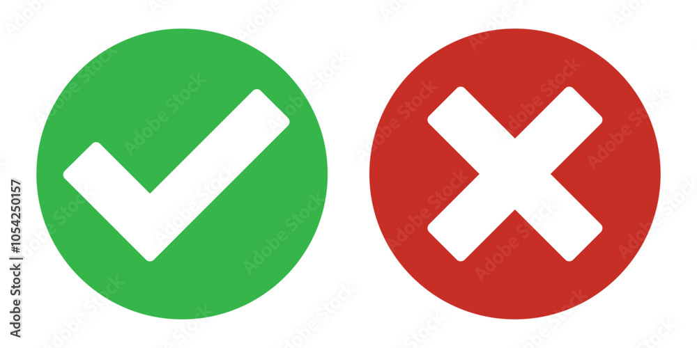 Obraz premium Tick and cross signs. YES and NO. False and true, right and wrong. Correct and incorrect, accept and reject. Green tick OK and red X cross. isolated on white. Digital content