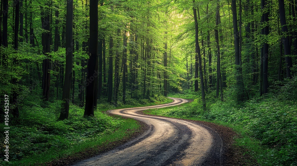 Fototapeta premium Winding Road Through Lush Forest Landscape