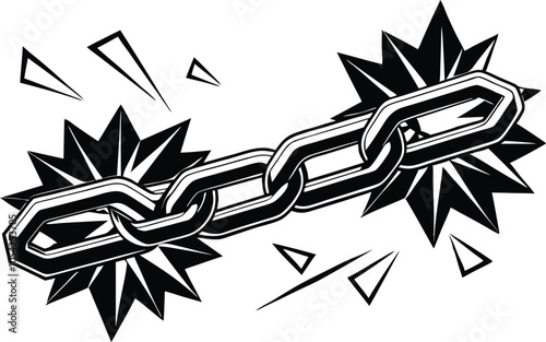 Breaking chain freedom and liberty concept vector illustration in poster style, liberation, weak link concept.