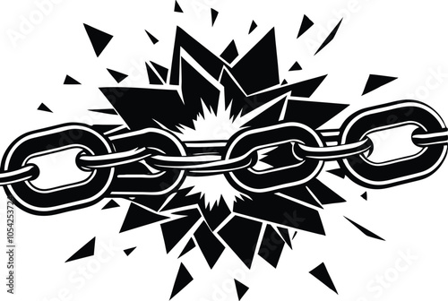 Breaking chain freedom and liberty concept vector illustration in poster style, liberation, weak link concept.